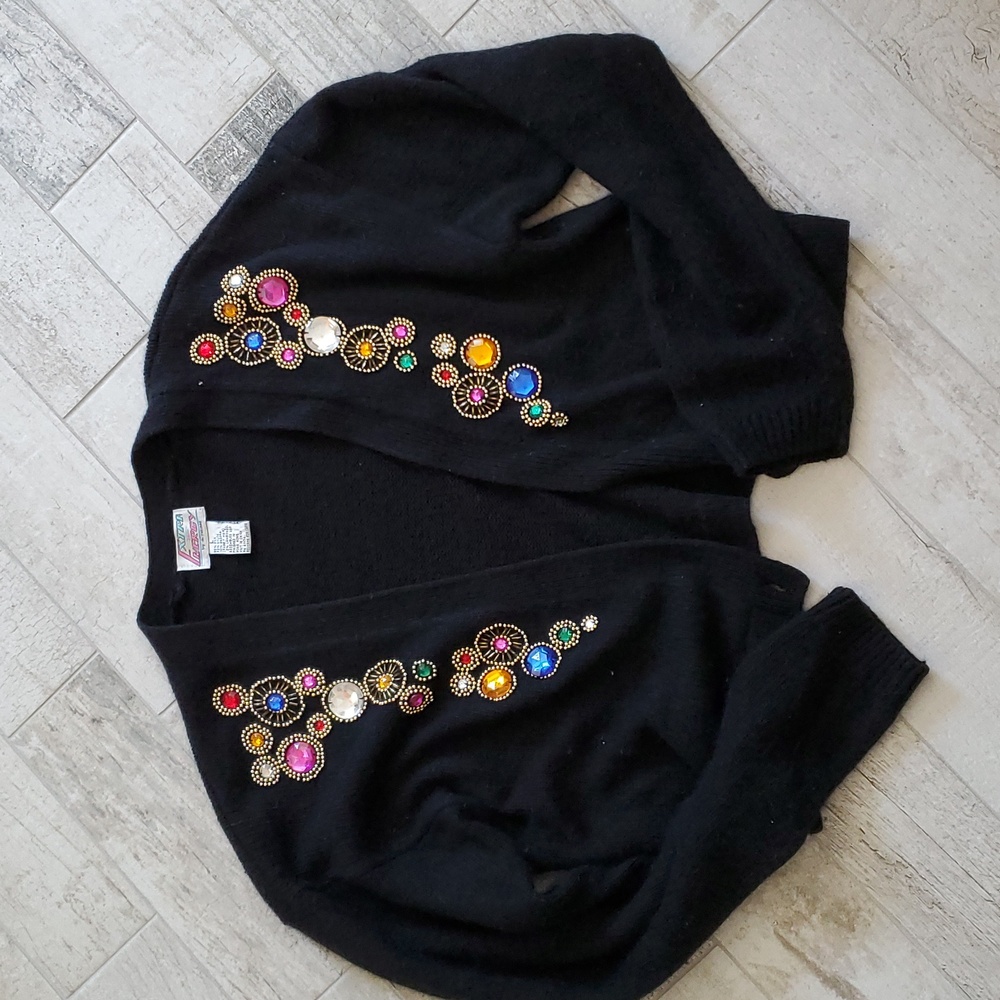 Vintage Extra Energy by de rotchild Black Rhinestone Sweater Large
